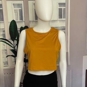 Timing Yellow Sleeveless Backside Cut Out Crop Top. Size XL